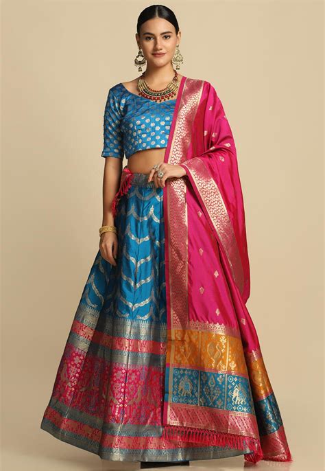 Buy Woven Art Silk Jacquard Lehenga In Sky Blue Online LJA284 Utsav