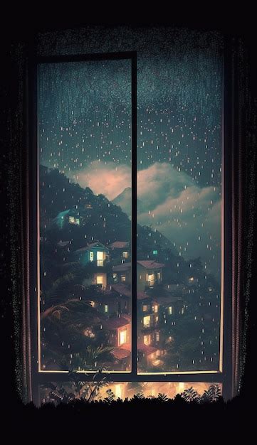 Premium AI Image | Window with a view of the mountains and the night sky