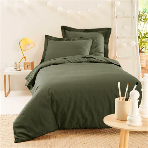 Housse De Couette Percale De Coton 140 X 200 Cm Cali Vert Romarin