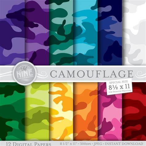 Bright Camouflage Digital Paper Pack Pattern Prints Instant Download