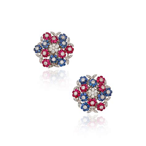 A Pair Of Sapphire Ruby And Diamond Earclips Exceptional Jewels The