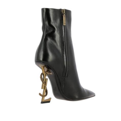 Saint Laurent Opyum Ankle Boots In Leather With Ysl Structured Heel Black Saint Laurent