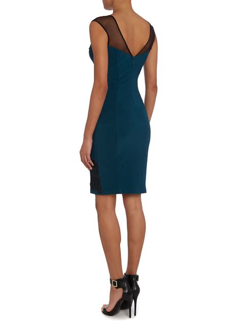 Lipsy Sleeveless Mesh Top Lace Bodycon Dress In Teal Lyst