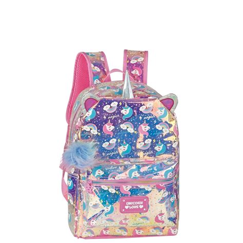 Mochila Unicórnio Love Holográfico Infantil Grande Clio