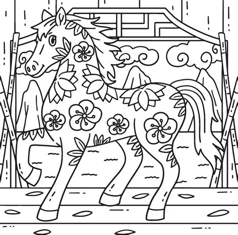 Year of the Horse 2026 with Patterns Coloring Page 66122297 Vector Art