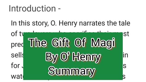 Summary Of Story The Gift Of Magi The Gift Of Magi By O Henry The Gift