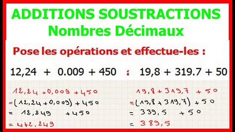 Maths 6ème Additions et soustractions de nombres décimaux Exercice 1