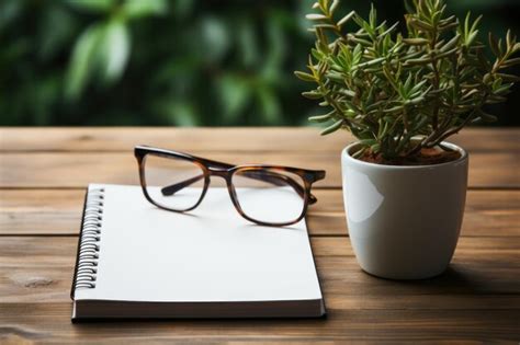 Premium Photo Notebook And Glasses On Wooden Table