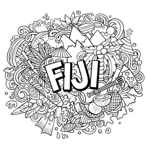 Fiji Hand Drawn Cartoon Doodles Illustration Sun Creative Coloring