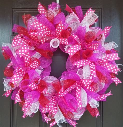 Pink Red And White Deco Mesh Wreath 40 Shipping Deco Mesh Wreaths