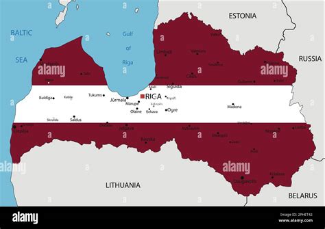 Letonia Mapa Pol Tico Muy Detallado Con La Bandera Nacional Aislado En