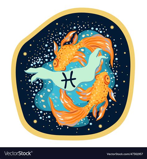 Pisces Zodiac Sign Isolated Compositionon Dark Vector Image