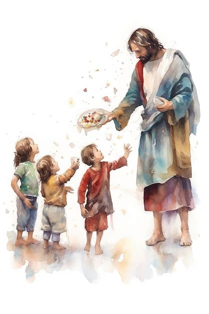 Premium Ai Image Watercolor Jesus Christ With Children