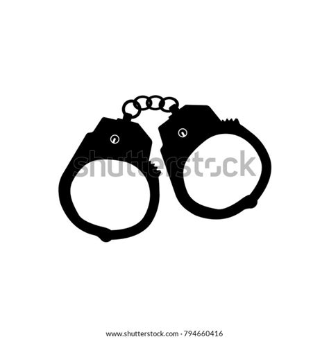 Black Silhouette Of Handcuff On White Background Police Manacles For