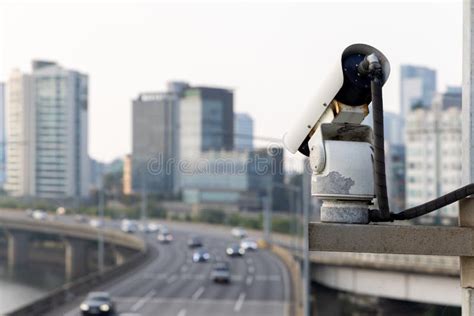 Security Camera on the Bridge Watching after the Car Traffic, and Speed ...