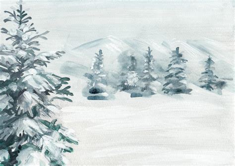 Snowy Pine Painted Background Stock Illustration - Illustration of ...