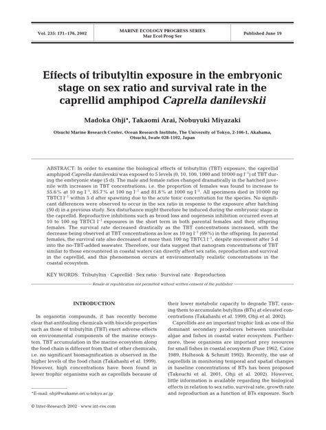 PDF Effects Of Tributyltin Exposure In The Embryonic Stage On Sex