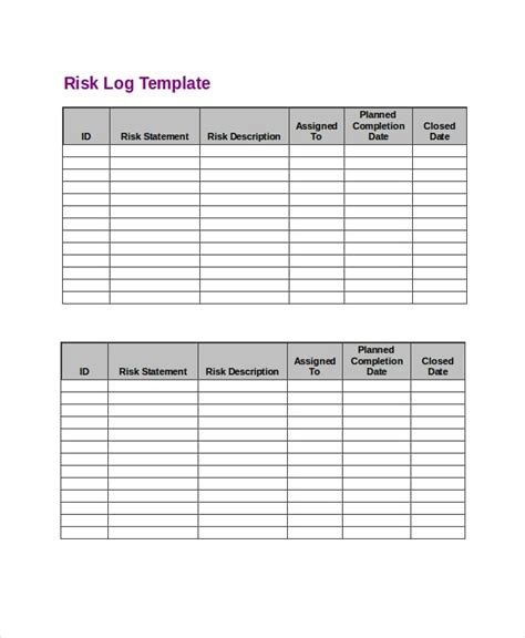 Risk Log Template | Free Log Templates