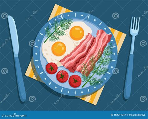 Bacon And Eggs Breakfast On Plate Illustration Stock Illustration