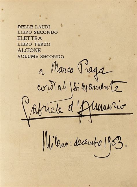 D Annunzio Gabriele Dedica Autografa Su Libro Laudi Del Cielo Del