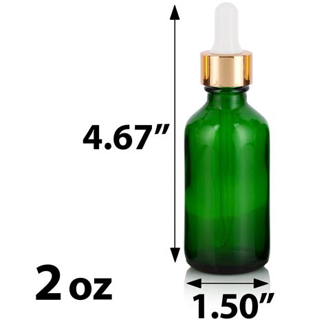 Green Glass Boston Round Bottle With Gold Metal And Glass Dropper 12 Pack