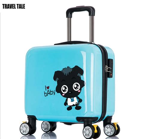 TRAVEL TALE Big Wolf pattern blue cute suitcases kids travel trolley bag 17inch white pink child ...