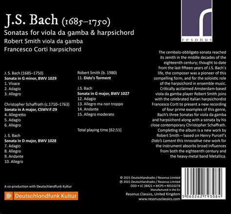 J S Bach Sonatas For Viola Da Gamba Harpsichord