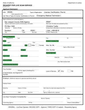 Fillable Online BCII 8016 Request For Live Scan Services BCII 8016