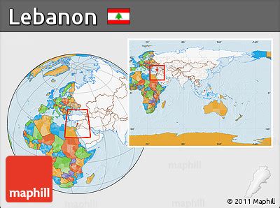 Free Political Location Map Of Lebanon Highlighted Continent Within