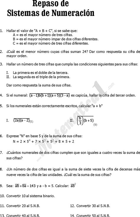 Sistemas De Numeracion Ejercicios Resueltos Pdf