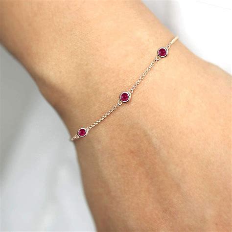 14K Natural Ruby Bracelet/ Round Ruby Bracelet / July Birthstone ...