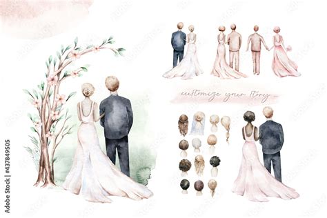 Ilustração Do Stock Watercolor Couple Bride And Groom In Boho Ceremony