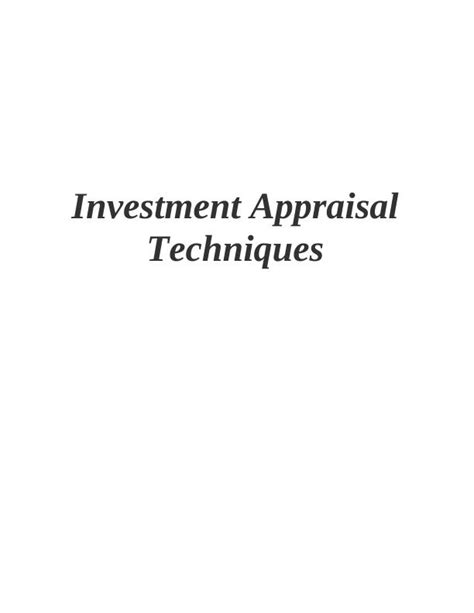 Investment Appraisal Techniques Report Desklib