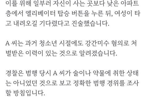 대낮 엘리베이터 묻지마 폭행 20대 체포 성폭행 의도 포텐 터짐 최신순 에펨코리아