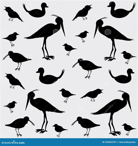 Silhouette Of Flat Hand Drawn Birds Black And White Doodle Bird