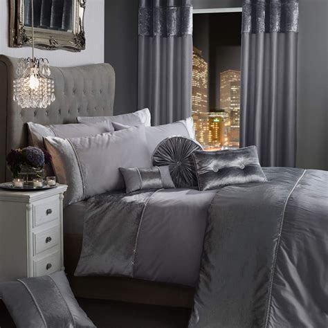 Viceroybedding Bling Crushed Velvet Diamante Bedding Bedroom Collection Silver Grey Single