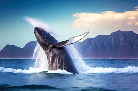 Ballena Azul Mam Fero Salvaje Saltando Fuera Del Agua Con Salpicaduras