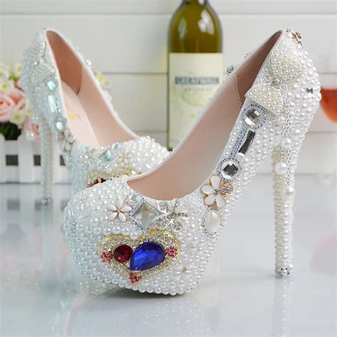 New Platform Beautiful Pearl Diamond Wedding Shoes Glass Slipper Bridal