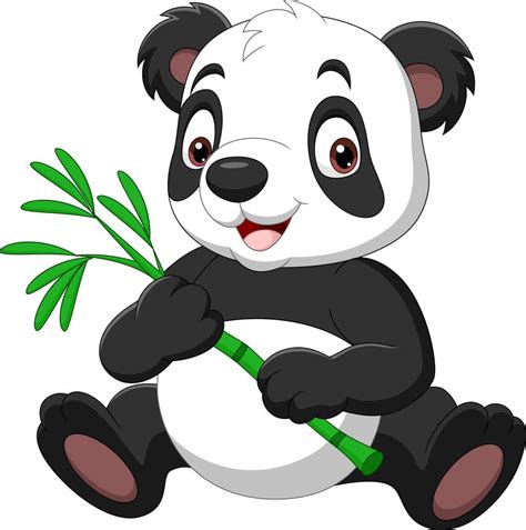 Cartoon Funny Panda Holding Bamboo 7098381 Vector Art At Vecteezy