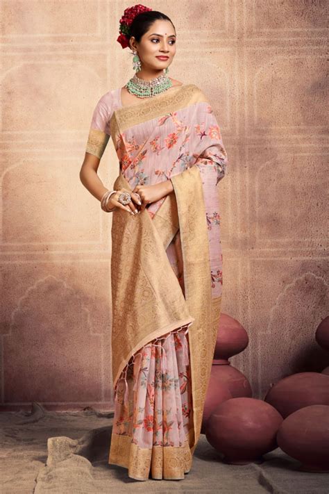 Onion Pink Cotton Woven Saree