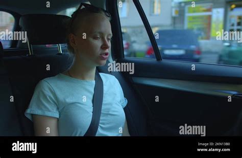 Transportation Woman In Taxi Cab She Looks Out The Window Waiting Stop Stock Video Footage Alamy