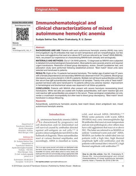 Pdf Immunohematological And Clinical Characterizations Of Mixed