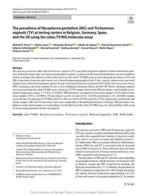 Pdf The Prevalence Of Mycoplasma Genitalium Mg And Trichomonas Vaginalis Tv At Testing