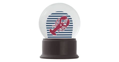 Nautical Red Lobster Monogram Blue White Stripe Snow Globe Zazzle