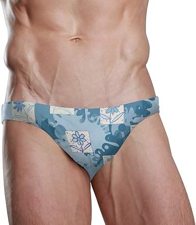 Bikini de baño con diseño de flores azules y cuadrícula floral para playa para hombres y nadar