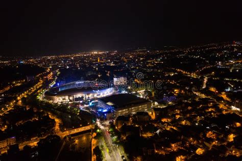 Aerial View Of Cluj Napoca City By Night Urban Landscape Stock Photo