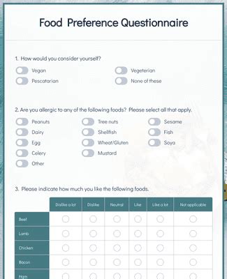 Food Preference Questionnaire Form Template Jotform