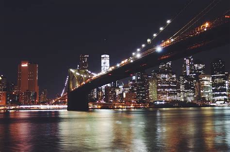 Brooklyn Bridge New York Bridge Manhattan River City Skyline