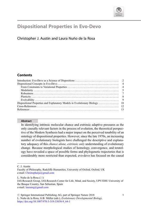 Pdf Dispositional Properties In Evo Devo