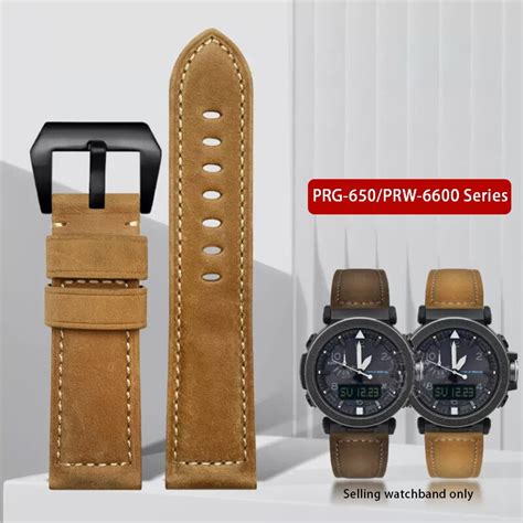 24mm Classic Leather Watch Strap For Casio PROTREK Series PRW 6600 PRG